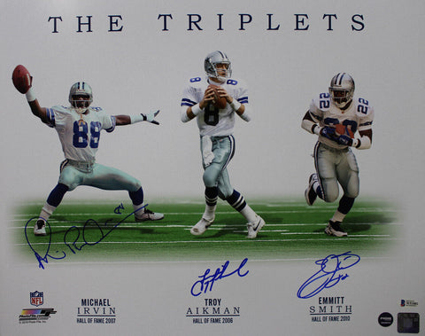 Dallas Cowboys Triplets Signed 16x20 Photo Aikman Emmitt Irvin Beckett 38902