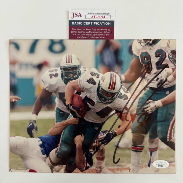 Autographed/Signed Zach Thomas Miami Dolphins 8x10 Football Photo JSA COA #3