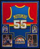 SUEDE FRAMED DENVER NUGGETS DIKEMBE MUTOMBO SIGNED AUTOGRAPHED JERSEY PSA COA