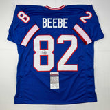 Autographed/Signed Don Beebe Buffalo Blue Football Jersey JSA COA