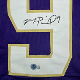 Framed Autographed/Signed Michael Penix Jr. 35x39 Huskies Purple Jersey BAS COA