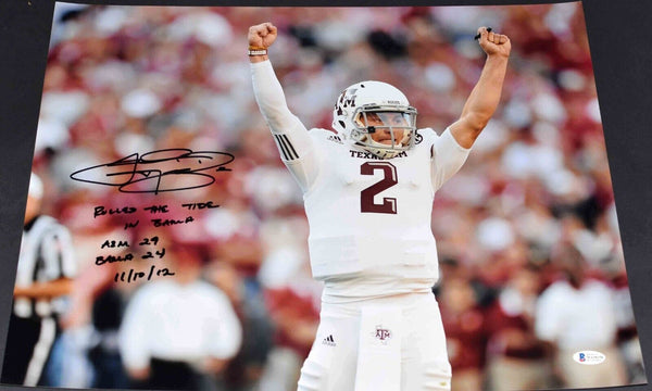 JOHNNY MANZIEL SIGNED TEXAS A&M AGGIES VS ALABAMA 16x20 PHOTO W/ INSCRIPTIONS