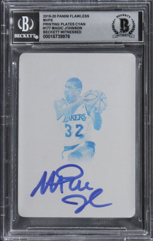 Magic Johnson Signed 2019 Panini Printing Plates Cyan #177 Card Auto 10 BAS Slab