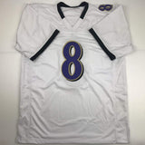 Autographed/Signed LAMAR JACKSON Baltimore White Football Jersey JSA COA Auto