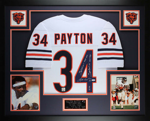 Walter Payton Autographed and Framed White Bears Jersey