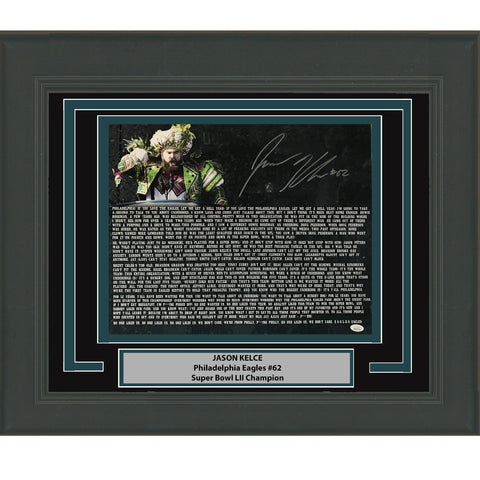 Framed Autographed/Signed Jason Kelce SB Speech Eagles 16x20 Photo JSA COA