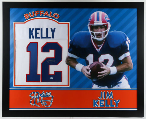 Jim Kelly Signed Buffalo Bills 35" x 43" Framed Jersey (JSA Holo) 5xPro Bowl Q.B