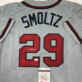 Autographed/Signed JOHN SMOLTZ Atlanta Grey Baseball Jersey JSA COA Auto