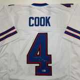 Autographed/Signed James Cook Buffalo White Football Jersey Beckett BAS COA