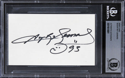 Sugar Ray Lenoard "95" Authentic Signed 3x5 Index Card Autographed BAS Slabbed