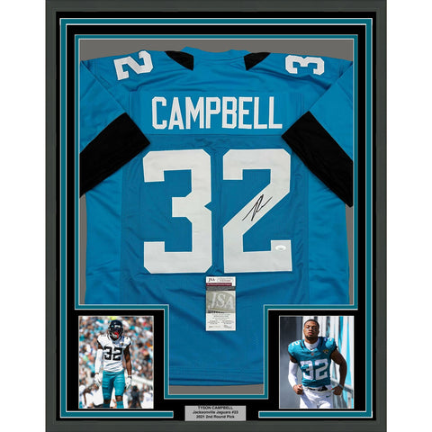 Framed Autographed/Signed Tyson Campbell 35x39 Jacksonville Teal Jersey JSA COA