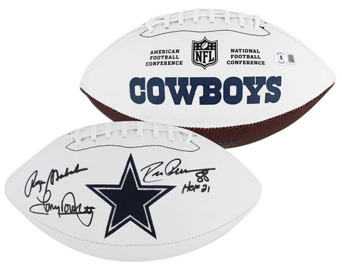 Cowboys (3) Staubach, Dorsett & Pearson Signed White Panel Logo Football BAS W 2