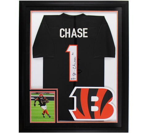 Ja'Marr Chase Signed Cincinnati LED Framed Custom Black Jersey