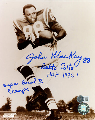 John Mackey Autographed Baltimore Colts 8x10 Photo 3 Insc Beckett 47740