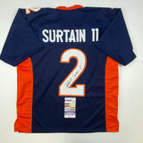 Autographed/Signed Patrick Surtain II Denver Blue Football Jersey JSA COA Auto