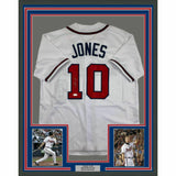 FRAMED Autographed/Signed CHIPPER JONES 33x42 Atlanta White Jersey JSA COA Auto