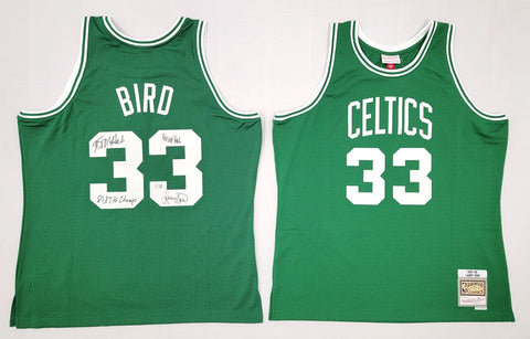 Larry Bird Kevin McHale Robert Parish Signed Celtics Green M&N Jersey Champs BAS