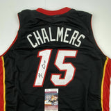 Autographed/Signed MARIO CHALMERS Miami Black Basketball Jersey JSA COA Auto