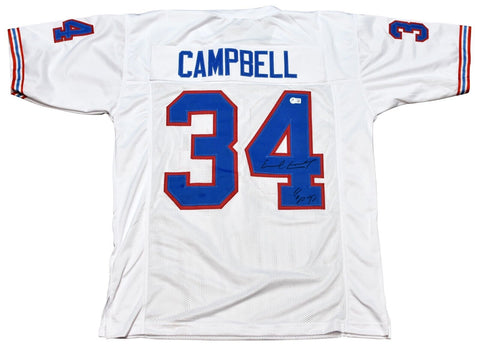 EARL CAMPBELL AUTOGRAPHED HOUSTON OILERS #34 WHITE JERSEY BECKETT W/ HOF 91