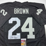 Autographed/Signed Willie Brown HOF 84 Las Vegas Oakland Black Jersey JSA COA