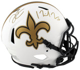 Saints Derek Carr & Michael Thomas Signed Lunar F/S Speed Proline Helmet BAS Wit