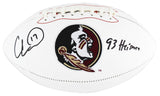 FSU Charlie Ward "Heisman 93" Signed Rawlings White Panel Logo Football BAS Wit