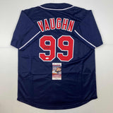 Autographed/Signed Charlie Sheen Ricky Vaughn Major League Blue Jersey JSA COA