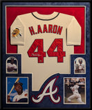 SUEDE FRAMED ATLANTA BRAVES HANK AARON AUTOGRAPHED JERSEY STEINER SPORTS HOLO