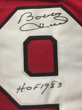 Framed Autographed/Signed Bobby Hull HOF 1983 33x42 Chicago Red Jersey JSA COA