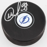 Mikhail Sergachev Signed Tampa Bay Lightning Hockey Puck (JSA) 2020 Stanley Cup