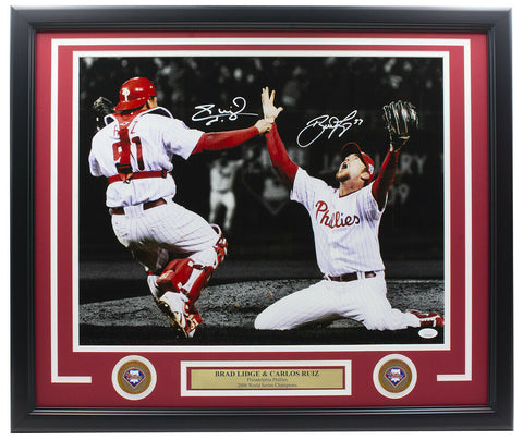 Brad Lidge Carlos Ruiz Signed Framed 16x20 Phillies WS Spotlight Photo JSA Holo