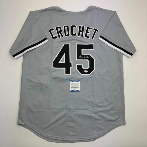 Autographed/Signed Garrett Crochet Chicago Grey Baseball Jersey Beckett BAS COA