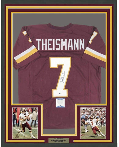 Framed Autographed/Signed Joe Theismann 35x39 Washington Jersey Beckett BAS COA