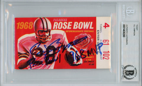 O.J. Simpson Autographed 1968 Rose Bowl Ticket MVP Beckett Slab 36671