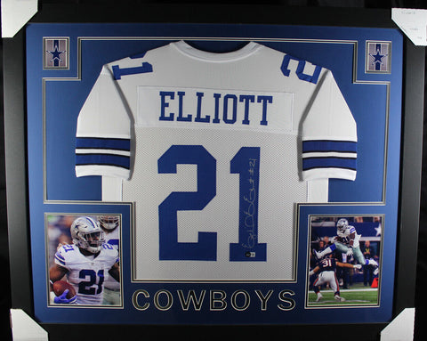 Ezekiel Elliott Autographed Framed Pro Style White XL Jersey Beckett 38044