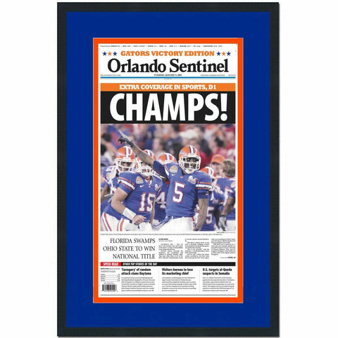 Framed Orlando Sentinel Florida Gators 2006 NCAA Champions Newspaper 17x27 Photo