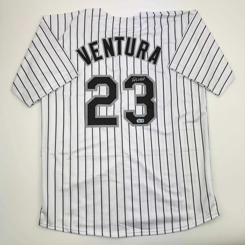 Autographed/Signed Robin Ventura Chicago Pinstripe Baseball Jersey Beckett COA