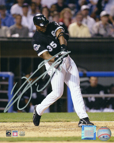 Frank Thomas Signed Chicago White Sox Black Jersey Swinging 8x10 Photo -(SS COA)