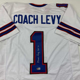 Autographed/Signed Coach Marv Levy HOF 01 Buffalo White Jersey Beckett BAS COA