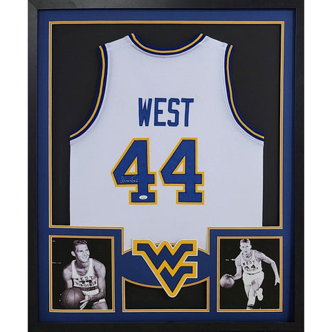 Jerry West Autographed Signed Framed White West Virginia 2P Jersey JSA