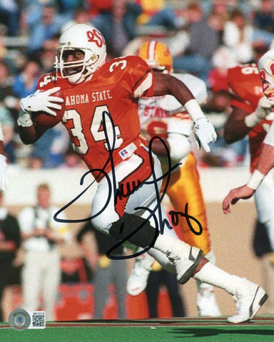 THURMAN THOMAS SIGNED AUTOGRAPHED OKLAHOMA STATE COWBOYS 8x10 PHOTO BECKETT