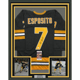 FRAMED Autographed/Signed PHIL ESPOSITO 33x42 Boston Black Jersey JSA COA Auto