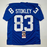 Autographed/Signed Brandon Stokley Indianapolis Blue Football Jersey JSA COA