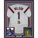 FRAMED Autographed/Signed MOOKIE WILSON 33x42 New York Pinstripe Jersey JSA COA