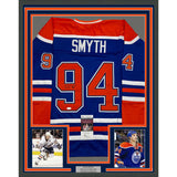 Framed Autographed/Signed Ryan Smyth 35x39 Edmonton Blue Hockey Jersey JSA COA