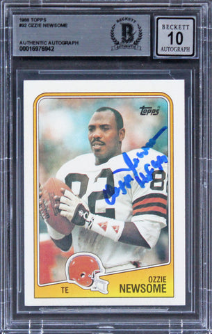 Browns Ozzie Newsome "HOF 99" Signed 1988 Topps #92 Card Auto 10! BAS Slabbed