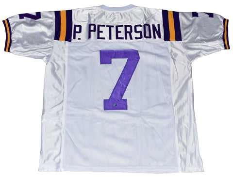 PATRICK PETERSON AUTOGRAPHED LSU TIGERS #7 WHITE JERSEY GTSM