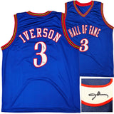 PHILADELPHIA 76ERS ALLEN IVERSON AUTOGRAPHED BLUE JERSEY BECKETT WITNESS 220714