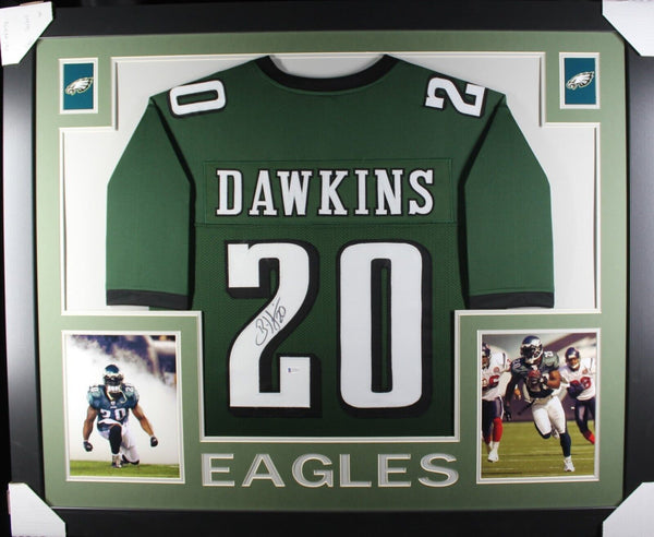 BRIAN DAWKINS (Eagles green SKYLINE) Signed Autographed Framed Jersey Beckett