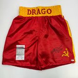 Autographed/Signed Dolph Lundgren Drago Rocky IV Red Boxing Trunks JSA COA Auto